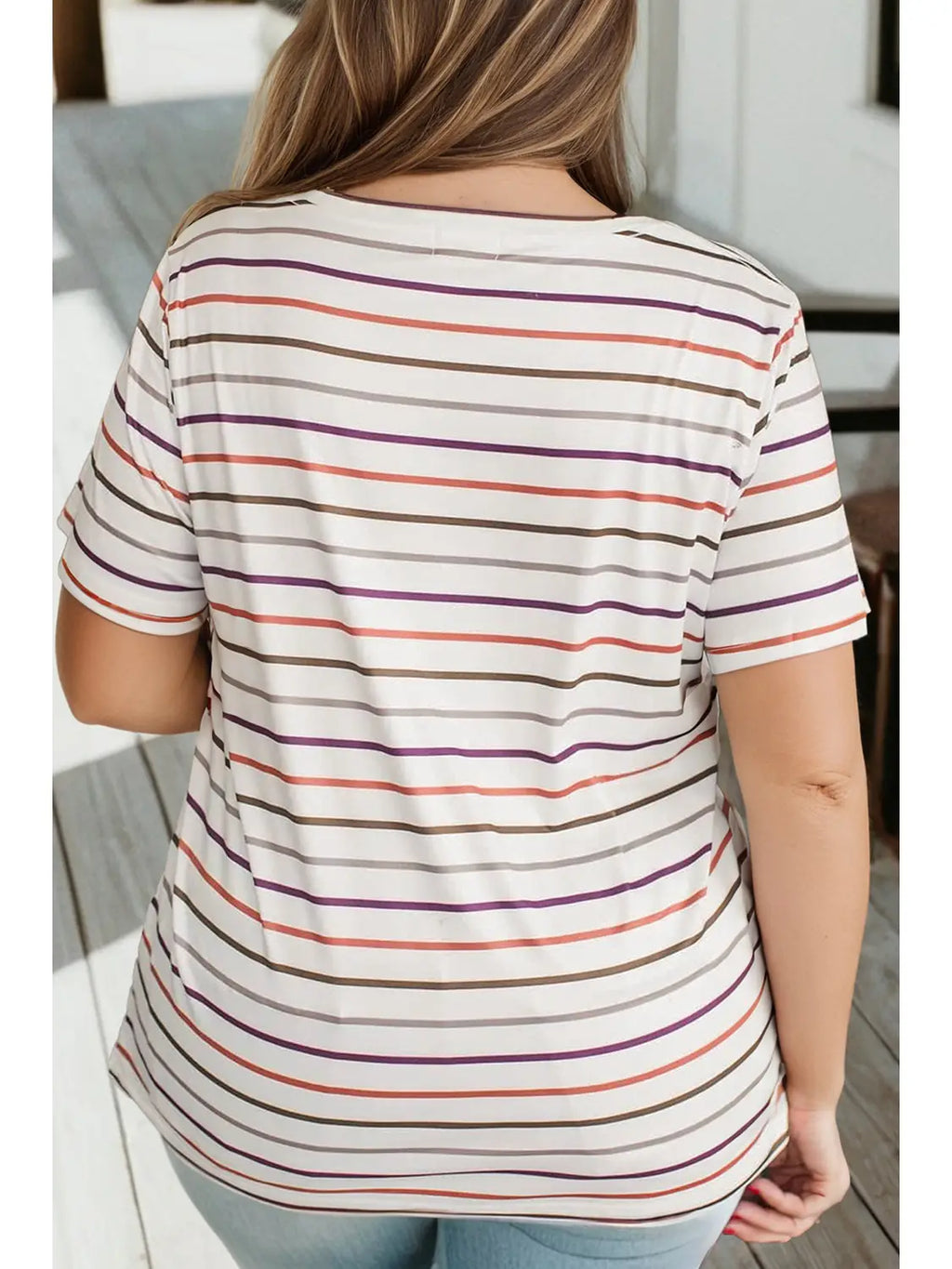 V-Neck Striped Casual Tee