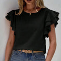 Ruffle Batwing Short Sleeve Crew Neck