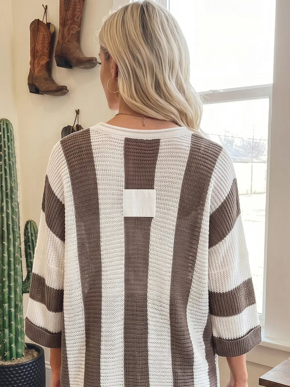 Casual Stripe Bracelet Sleeve Top