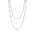 Stainless Steel Curb and Paperclip Layered Chain Necklace