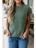 Textured Short Sleeve Round Neck Sweater
