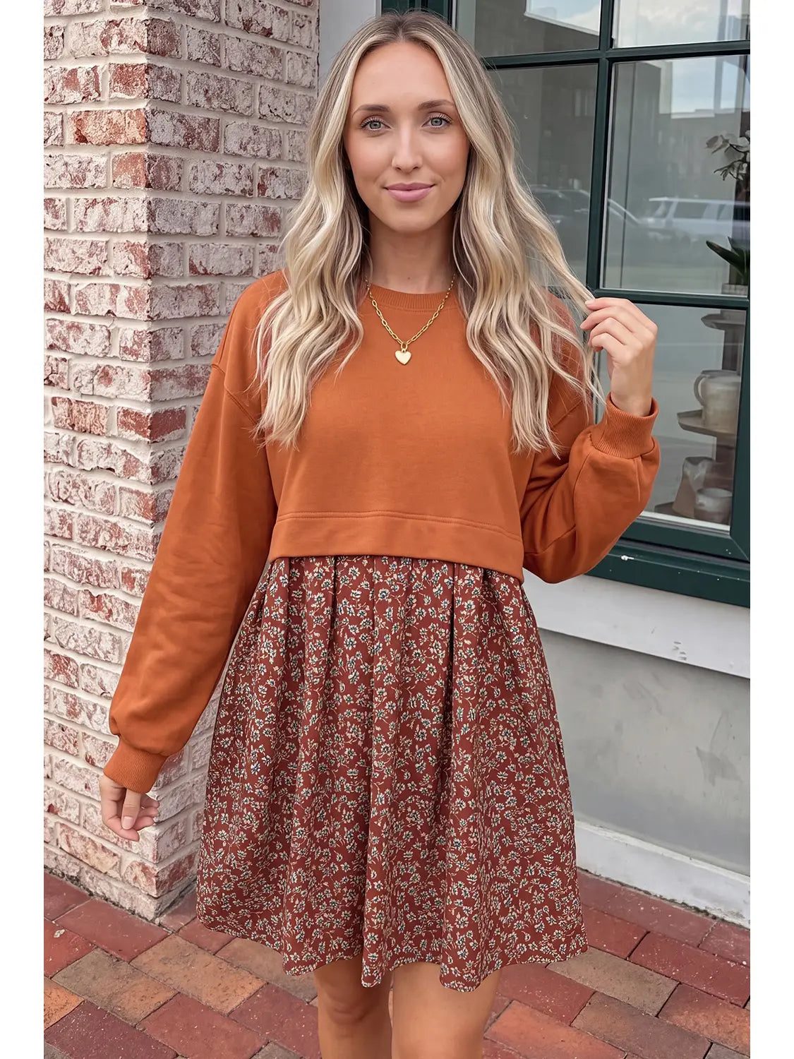 Fall Top Patchwork Floral Mini Dress