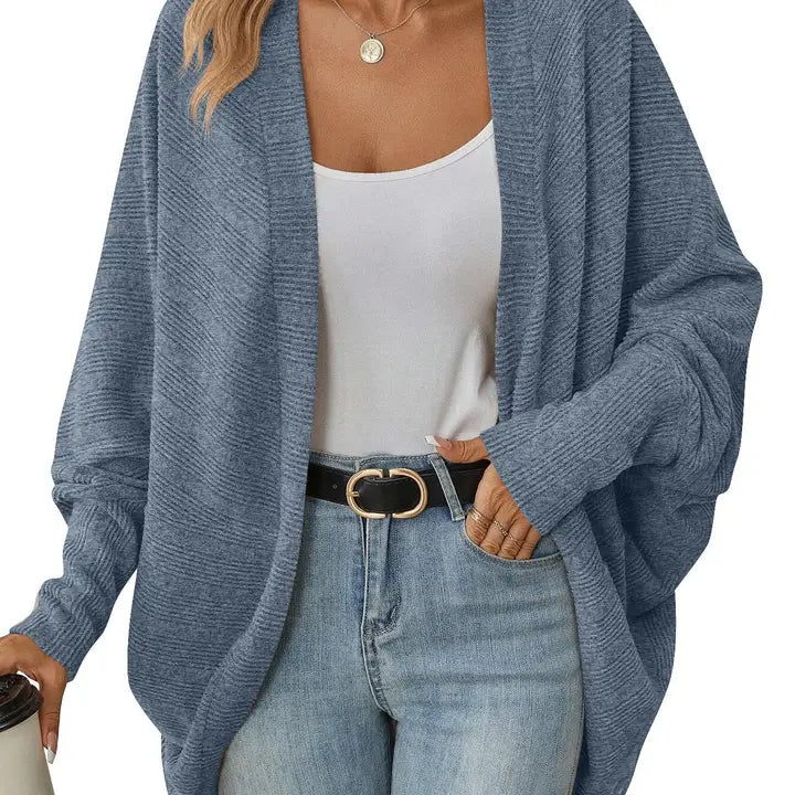Oversized Ribbed Knit Open Front Cardigan