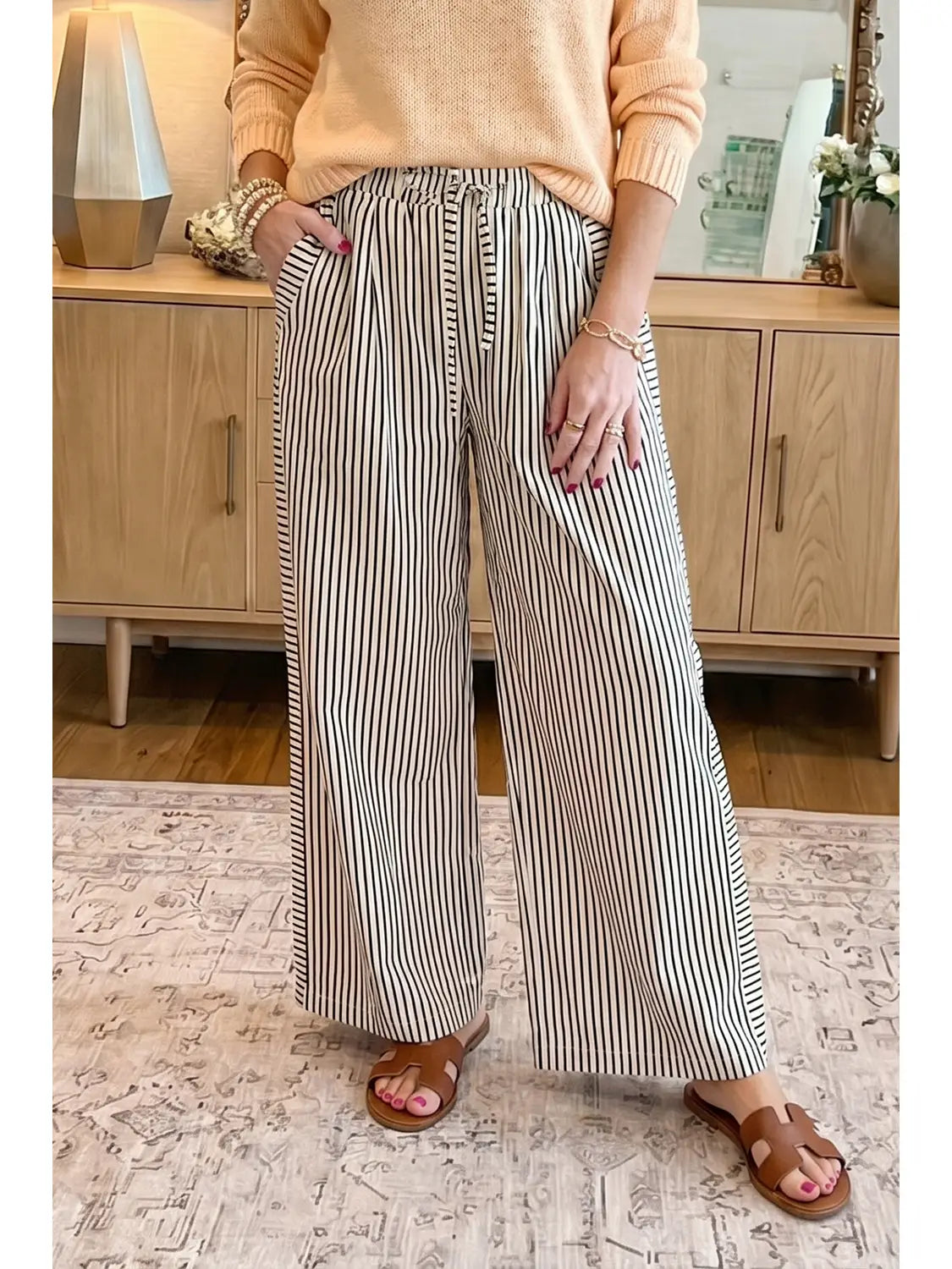 Striped Wide Leg Casual Pants