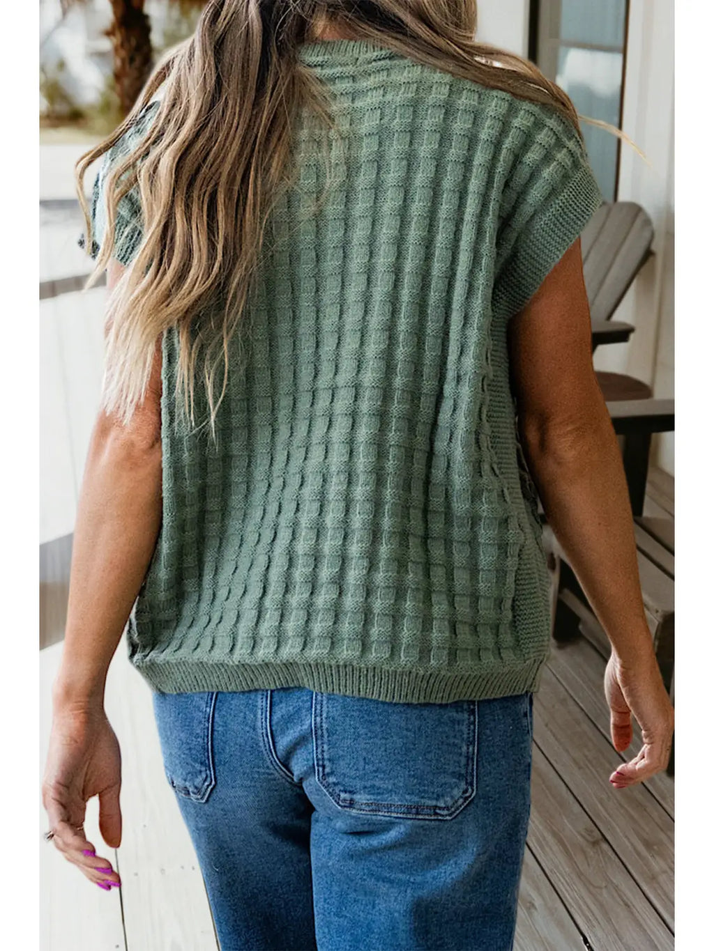 Textured Short Sleeve Round Neck Sweater