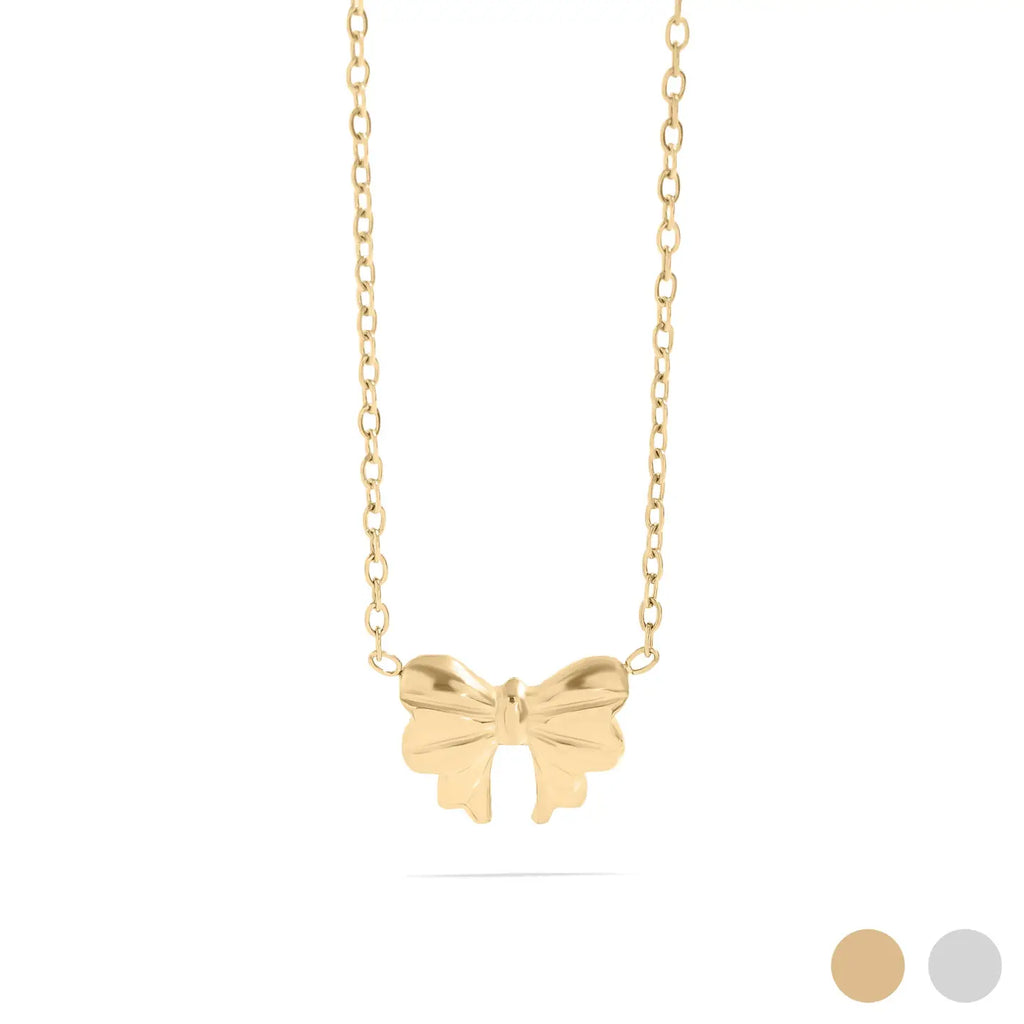 18k Gold Stainless Steel Bow Charm Necklace