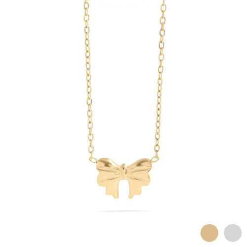 18k Gold Stainless Steel Bow Charm Necklace