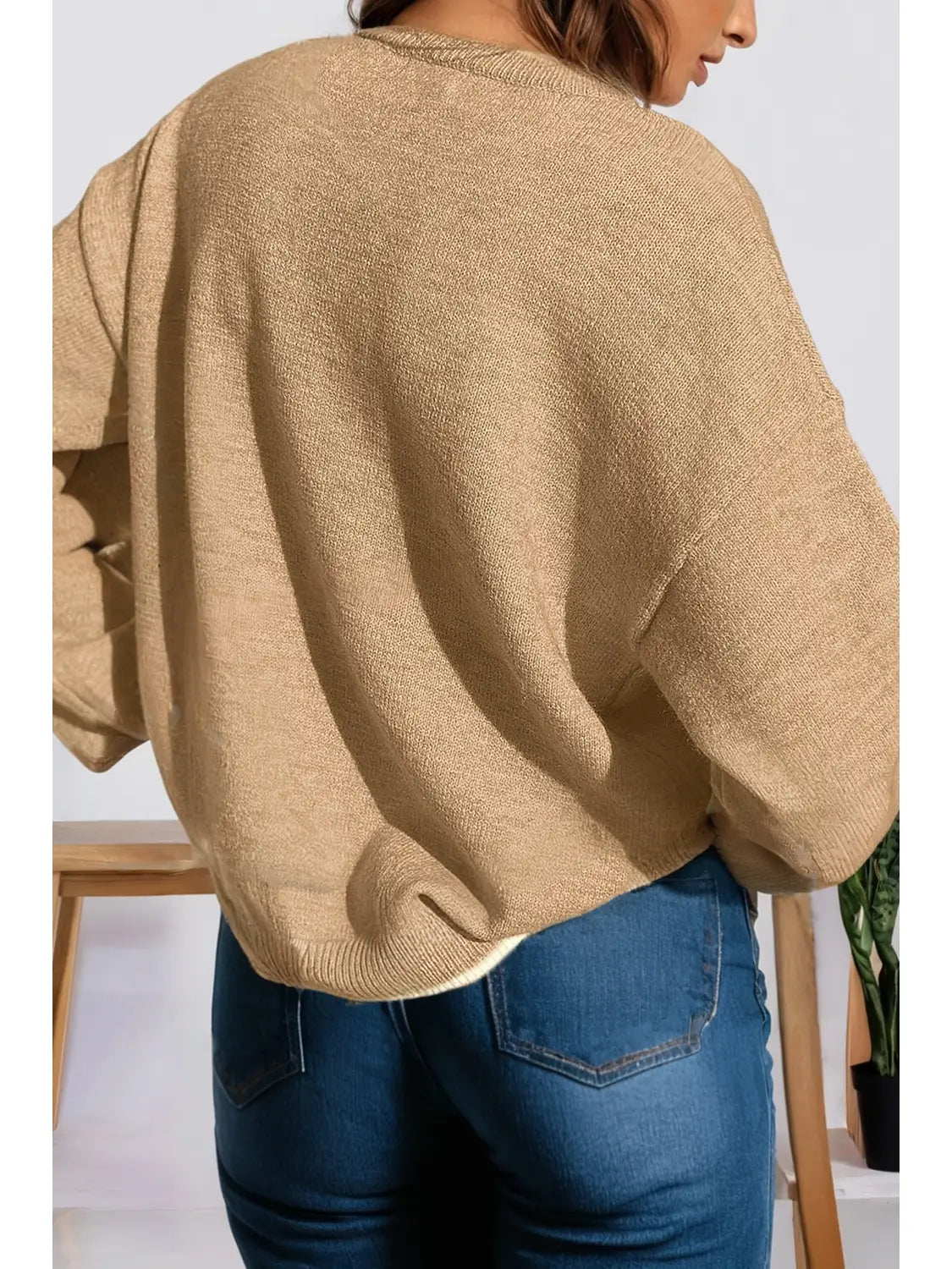 Bow Split Cuff Trim Sweater