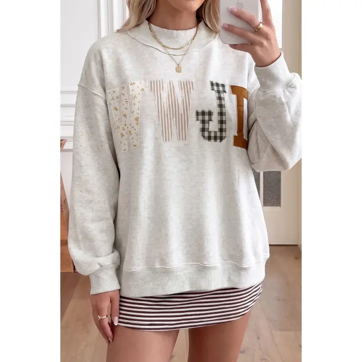 WWJD Embroidered Mock Neck Sweatshirt