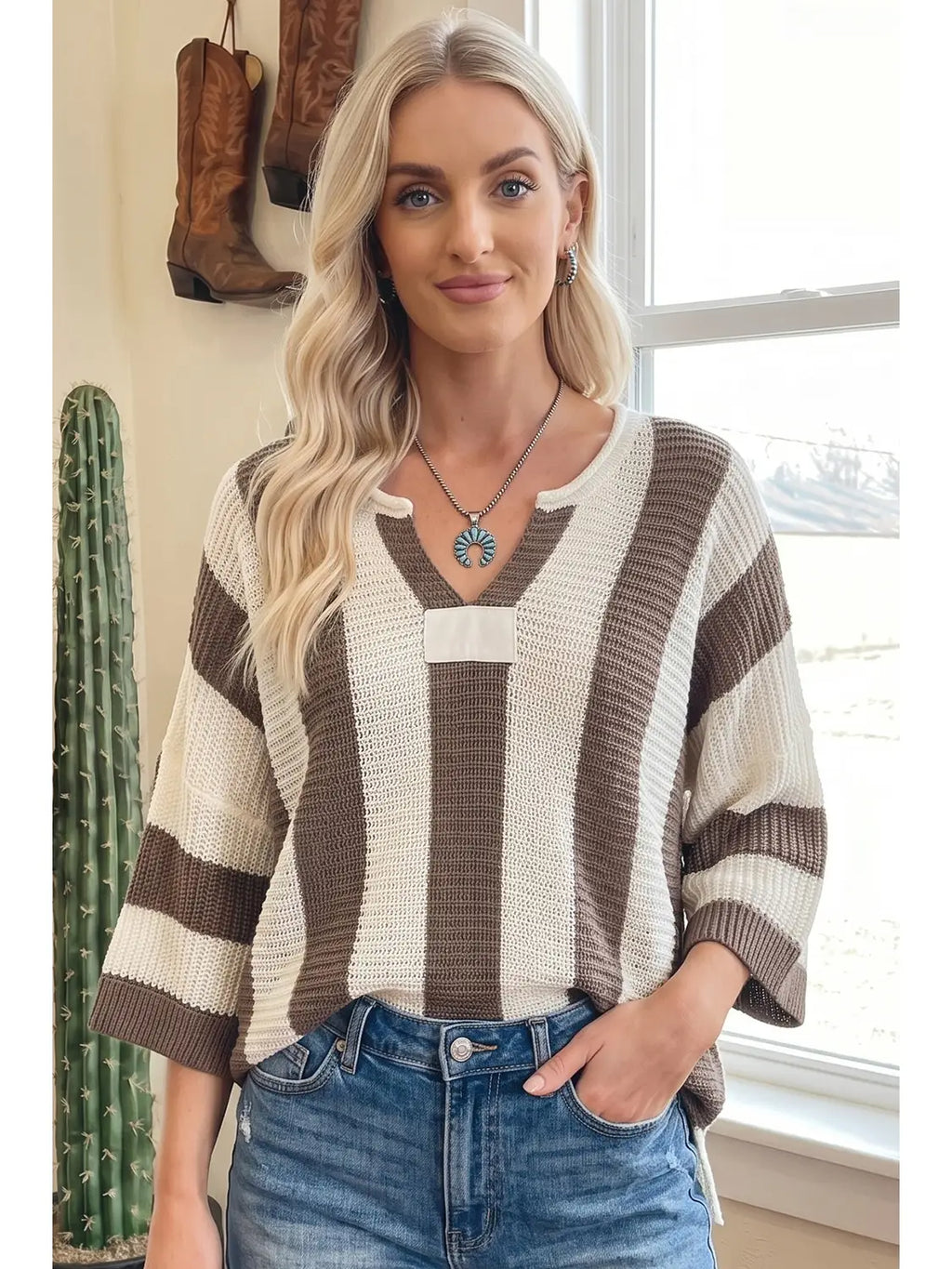 Casual Stripe Bracelet Sleeve Top