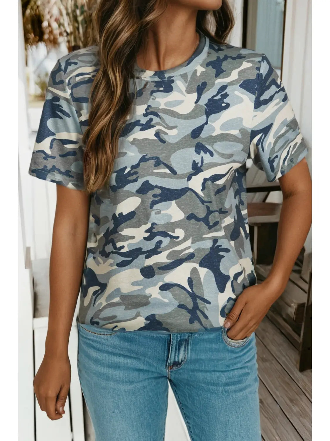Blue Camo Print Tee