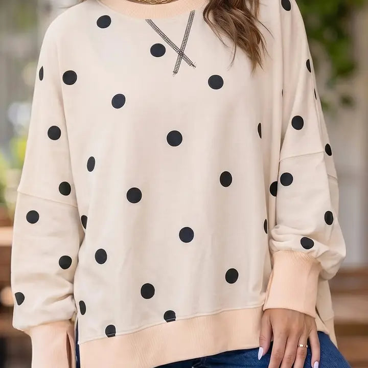 Loose Fit Long Sleeve Polka Dot Tunic Sweater