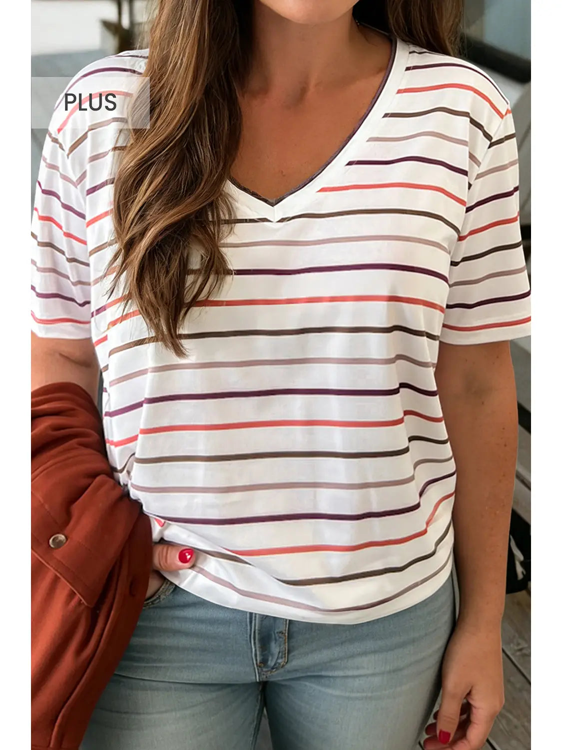 V-Neck Striped Casual Tee