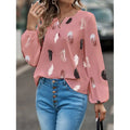 Feather Print V-Neck Pink Top
