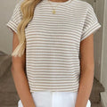 Striped Knit Crewneck Short Sleeve Sweater
